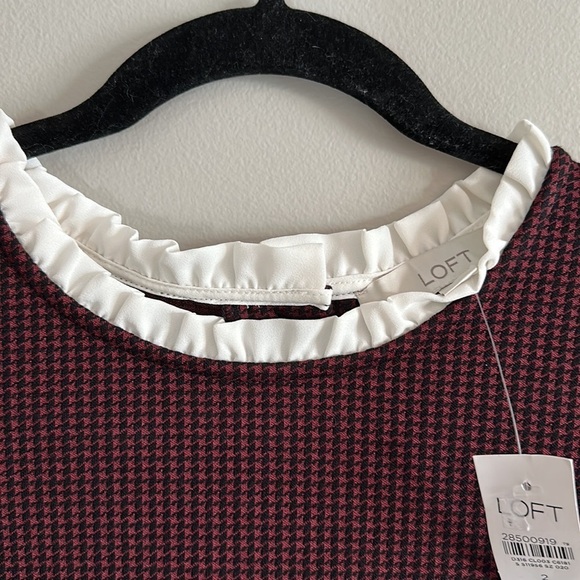 Loft maroon checkered ruffle neck dress - Picture 6 of 9